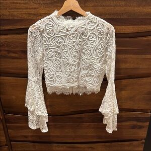 Bohemian Boutique Lace White Top with Bell Sleeves